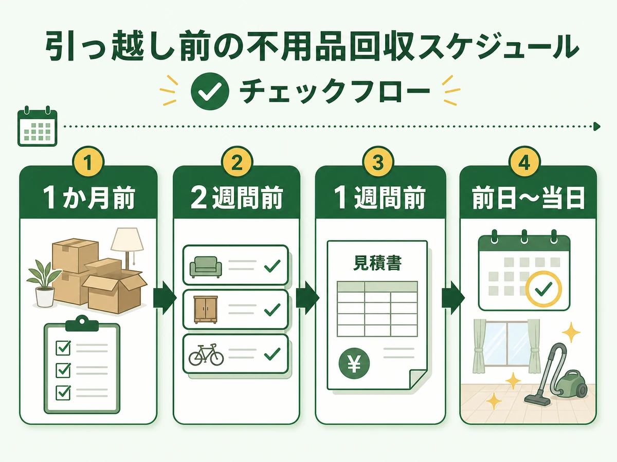 引っ越し前の不用品回収を1か月前から当日まで逆算するチェックフロー