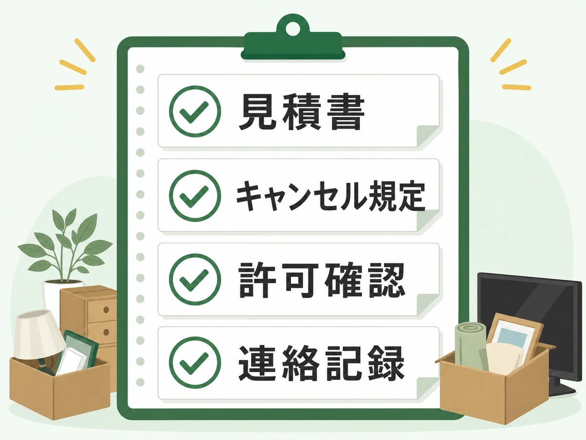 不用品回収を契約する前に確認する見積書とキャンセル規定のチェック項目