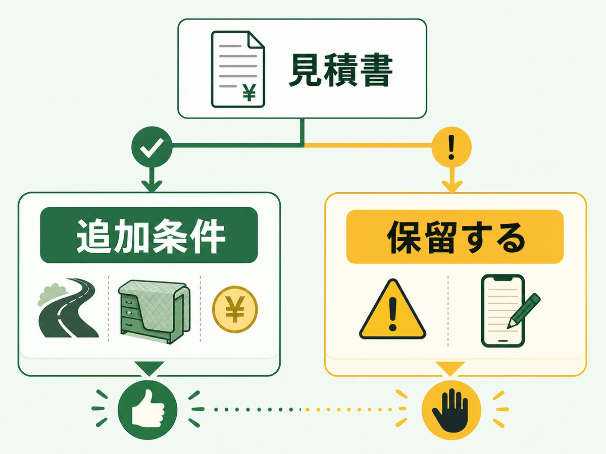 見積書の追加条件を確認し保留判断する流れ