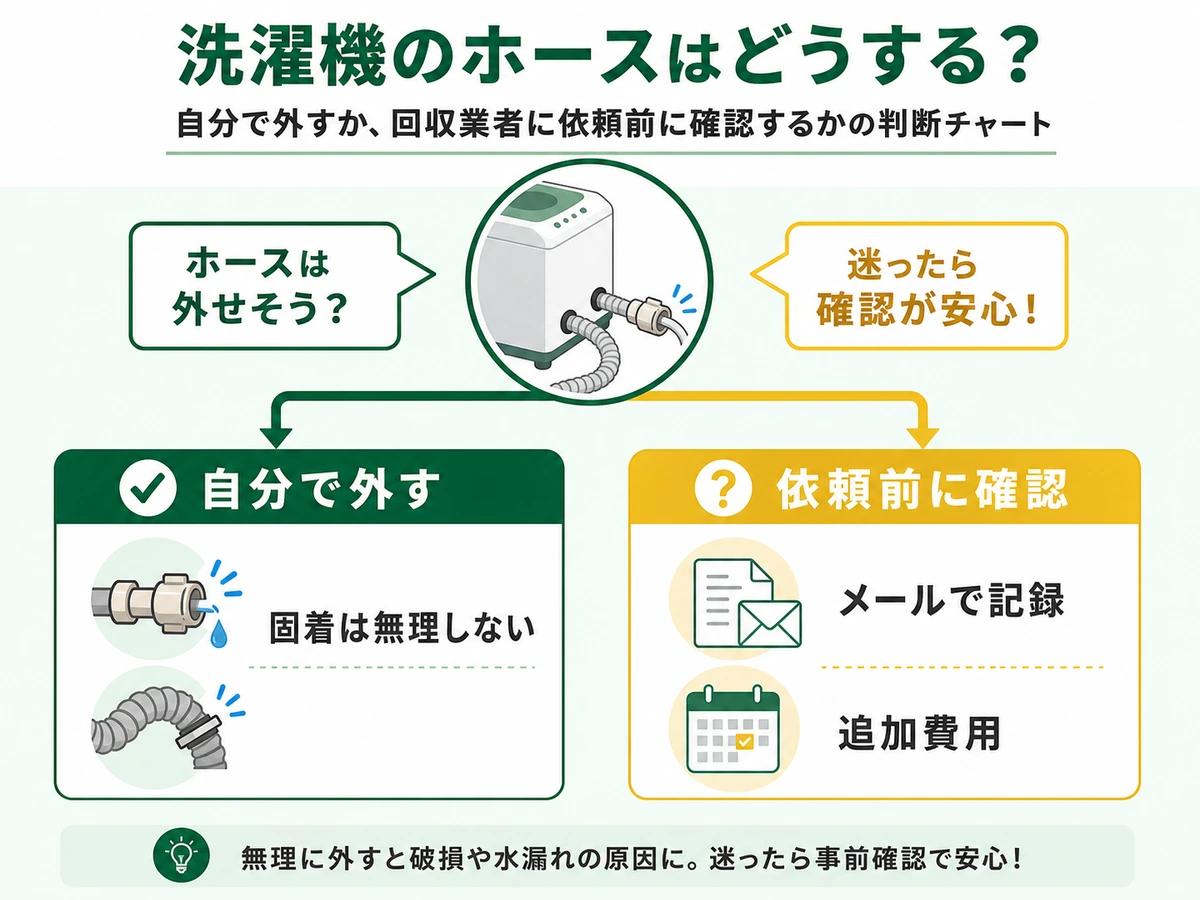 洗濯機ホースを自分で外すか依頼前に確認するかの判断チャート
