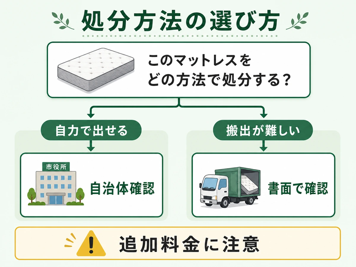 マットレス処分方法を自治体確認と書面見積もりで選ぶ判断フロー