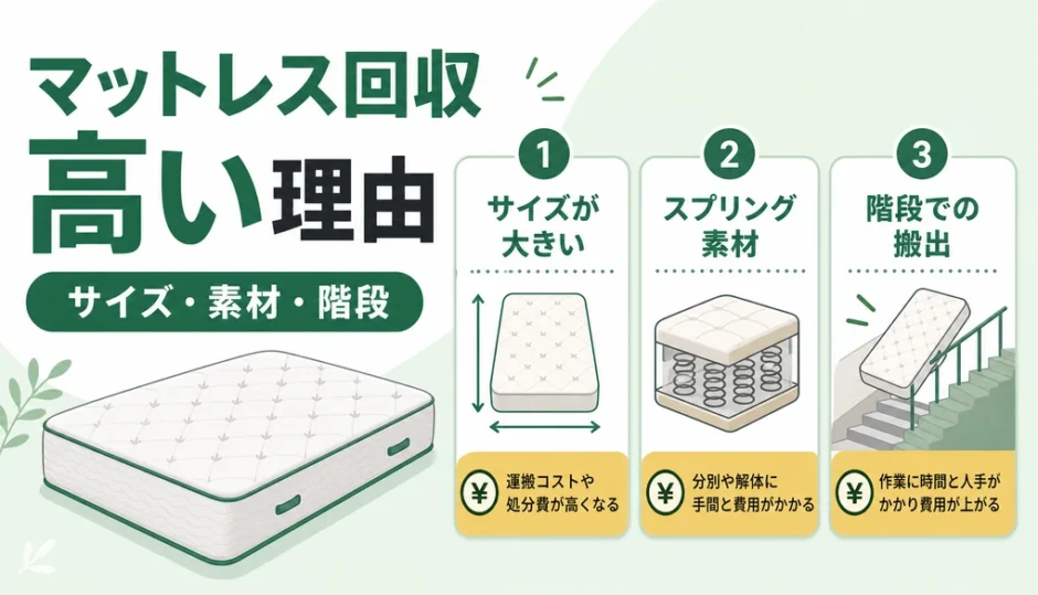 マットレス回収費用が高い理由をサイズ・素材・階段で示すサムネイル