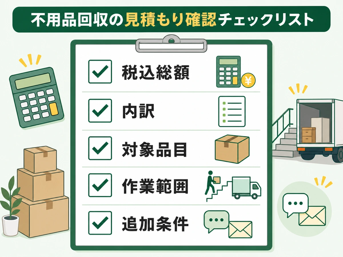 不用品回収の見積書で確認する税込総額や追加条件のチェックリスト