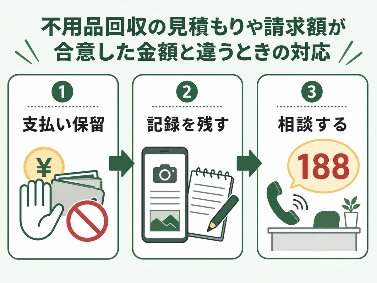 不用品回収の請求額が合意と違うときの支払い保留と相談の流れ