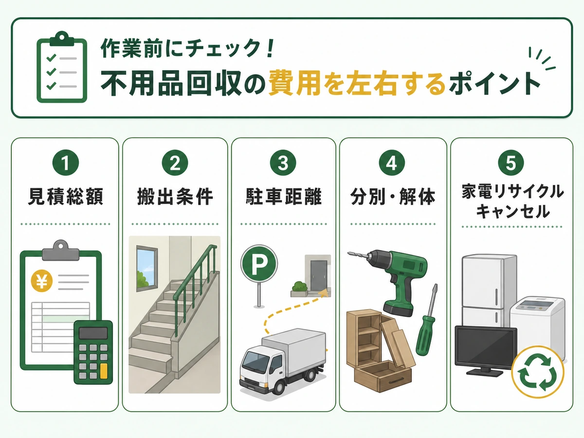 不用品回収の費用を左右する見積総額や搬出条件の確認ポイント