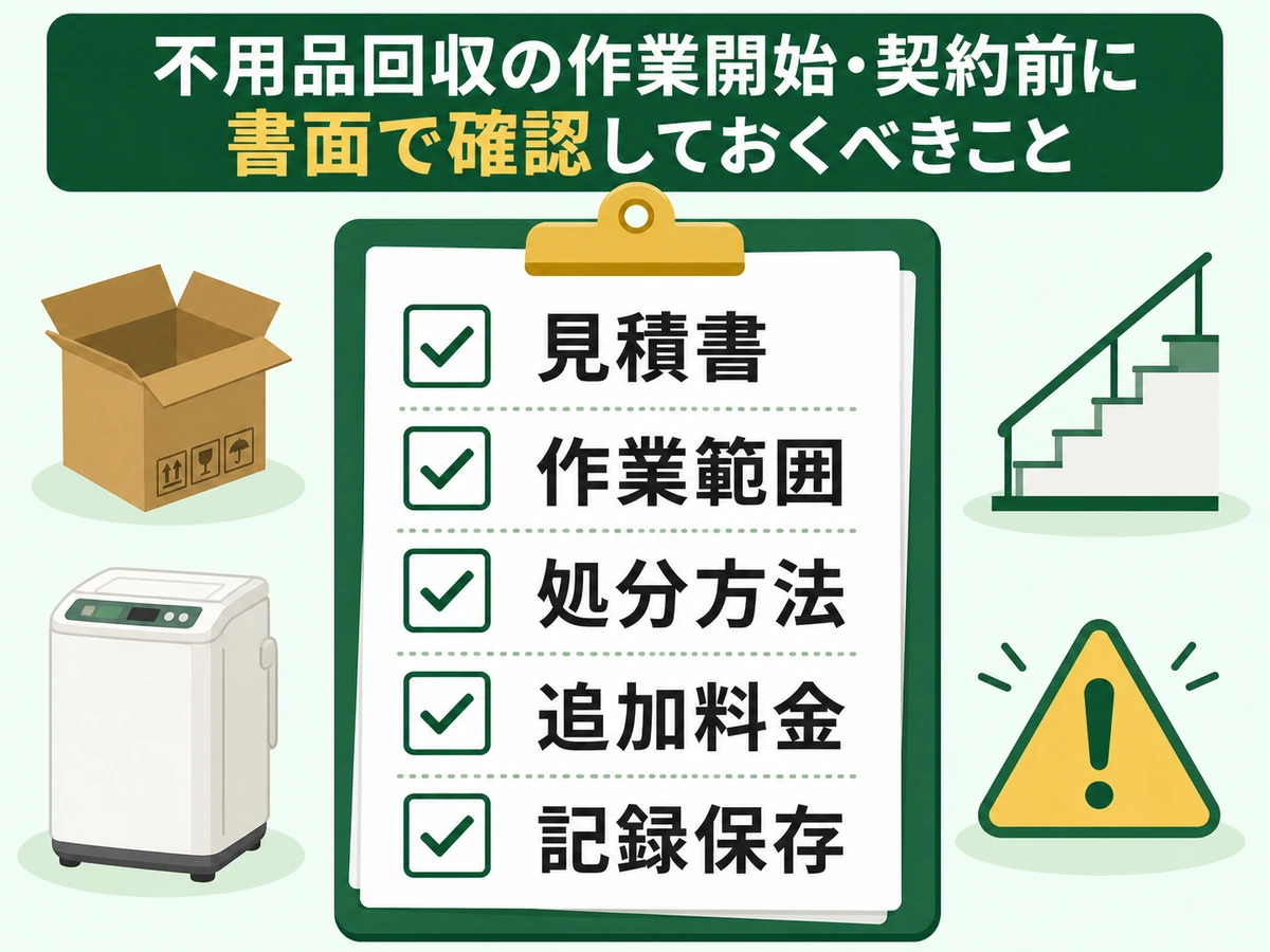 不用品回収の契約前に書面で残す項目のチェックリスト