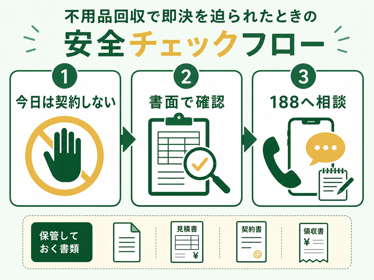 不用品回収で即決を迫られた時の安全チェックフロー