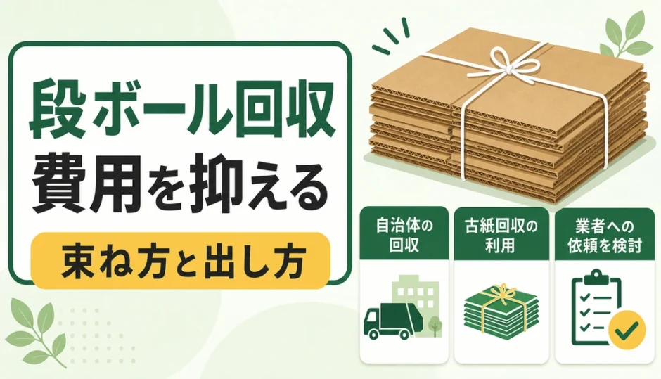 束ねた段ボールと回収ルートを示す費用削減の図解