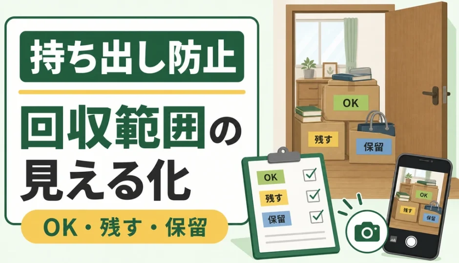 不用品回収の回収範囲をOK・残す・保留で見える化するイメージ