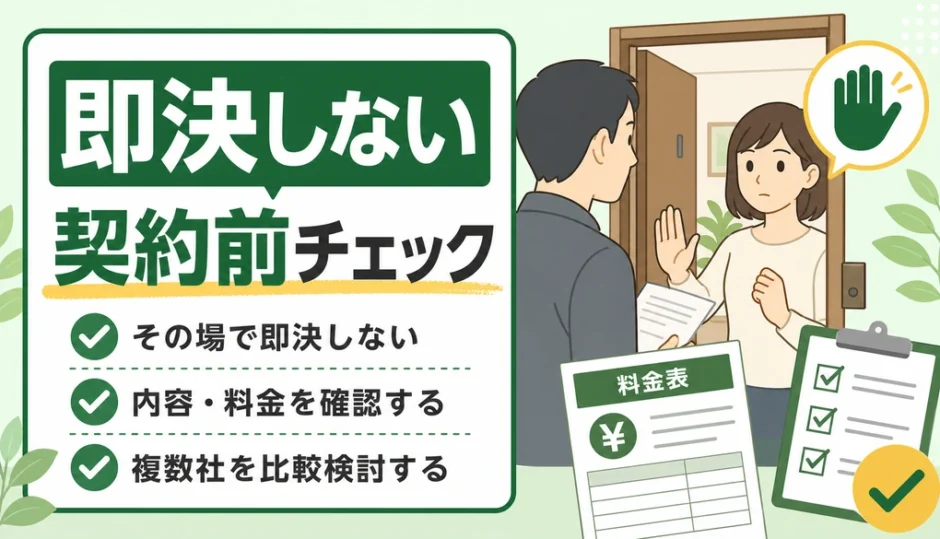 不用品回収で即決を迫られた時の契約前チェックを示すサムネイル