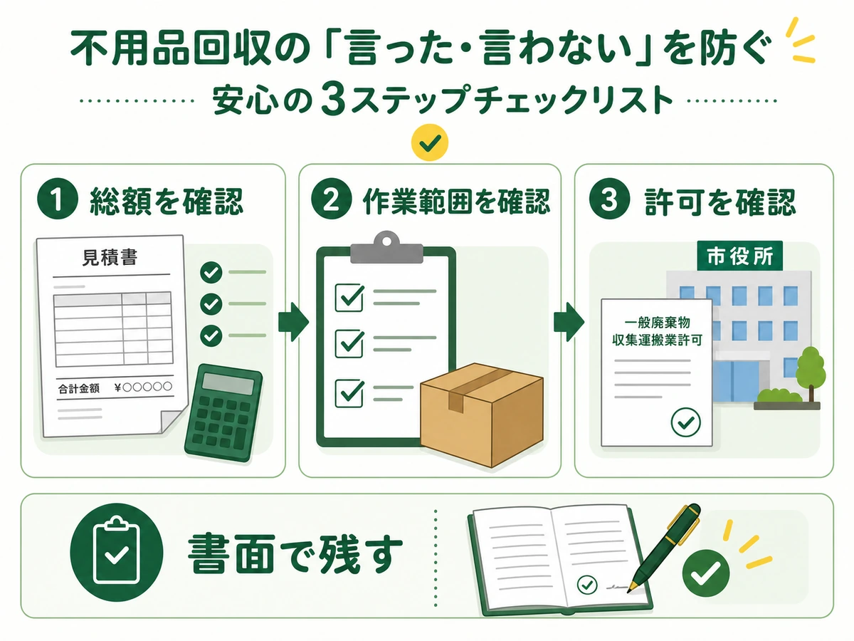 不用品処分の総額、作業範囲、許可を書面で確認する流れ