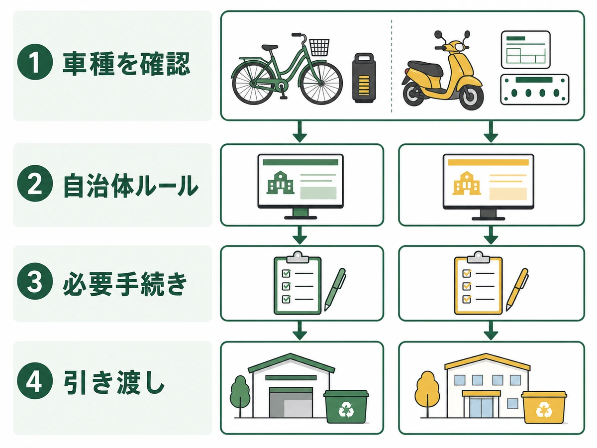 電動自転車と原付を車種確認から引き渡しまで分けて確認する流れ