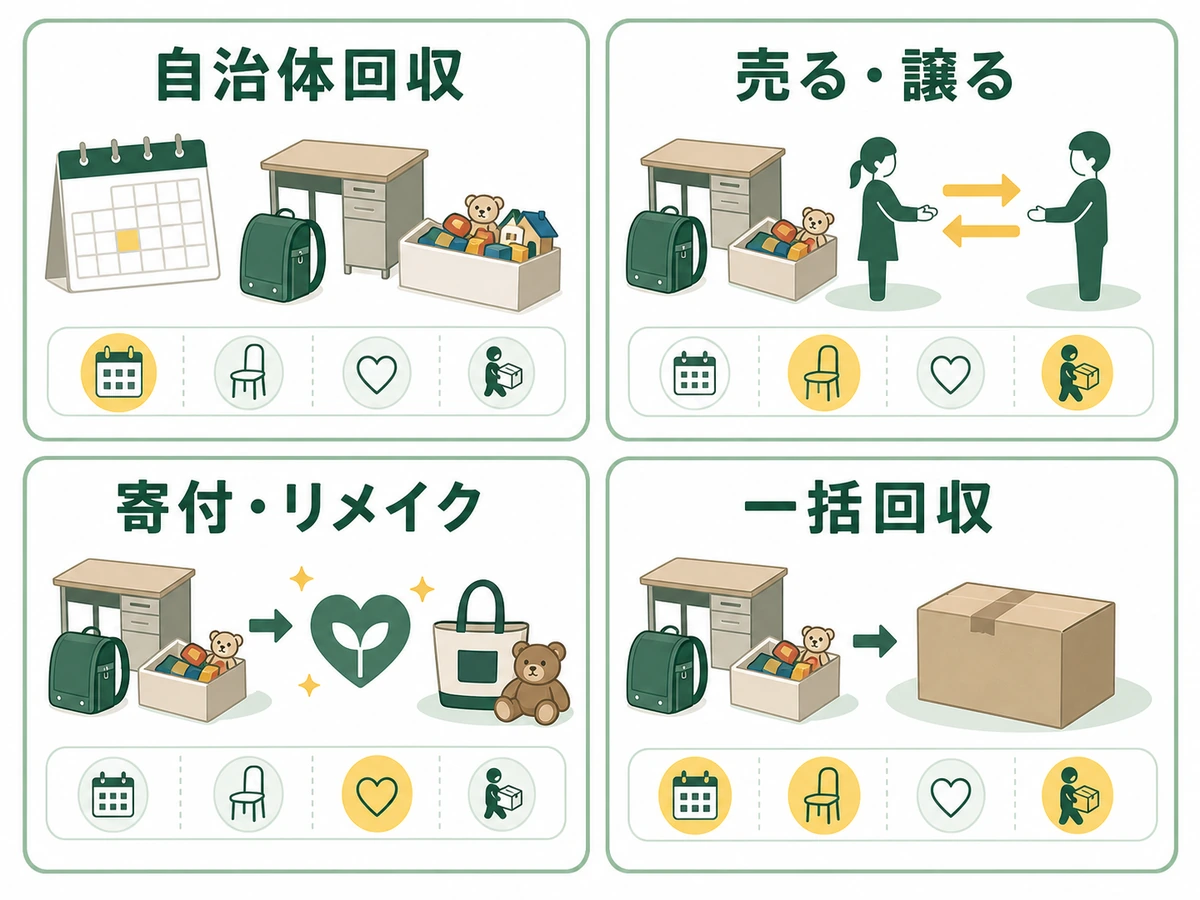 自治体回収・売却や譲渡・寄付やリメイク・一括回収の選び方