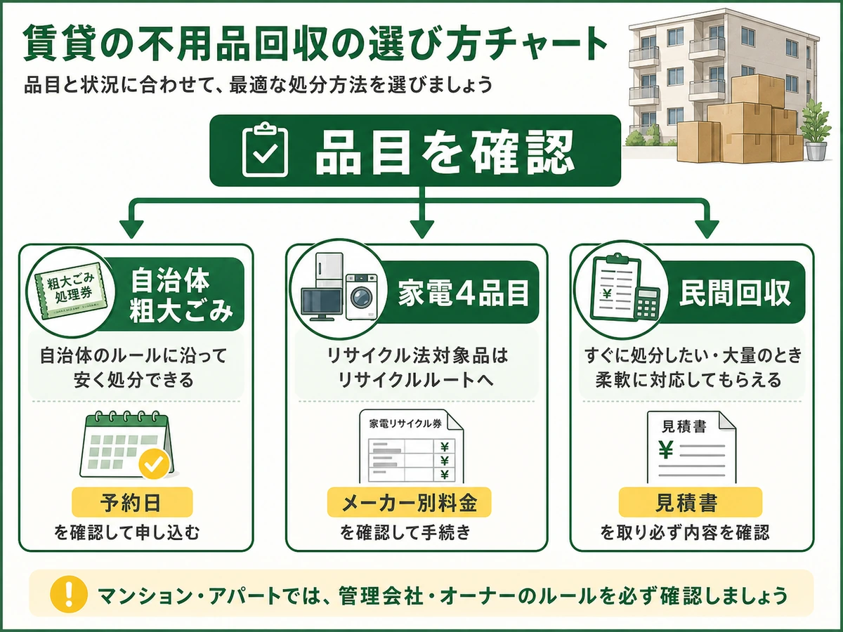 自治体粗大ごみ・家電4品目・民間回収の分け方