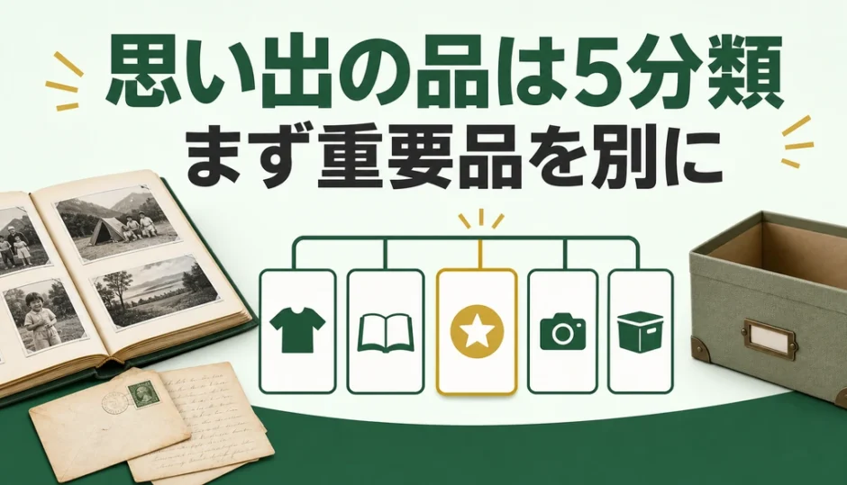 実家の思い出の品を5分類し、重要品を先に分ける判断手順
