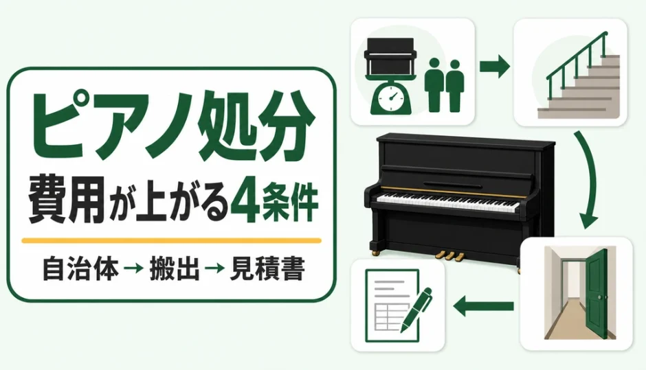 ピアノ処分の費用が上がる4条件と自治体・搬出・見積書の確認順