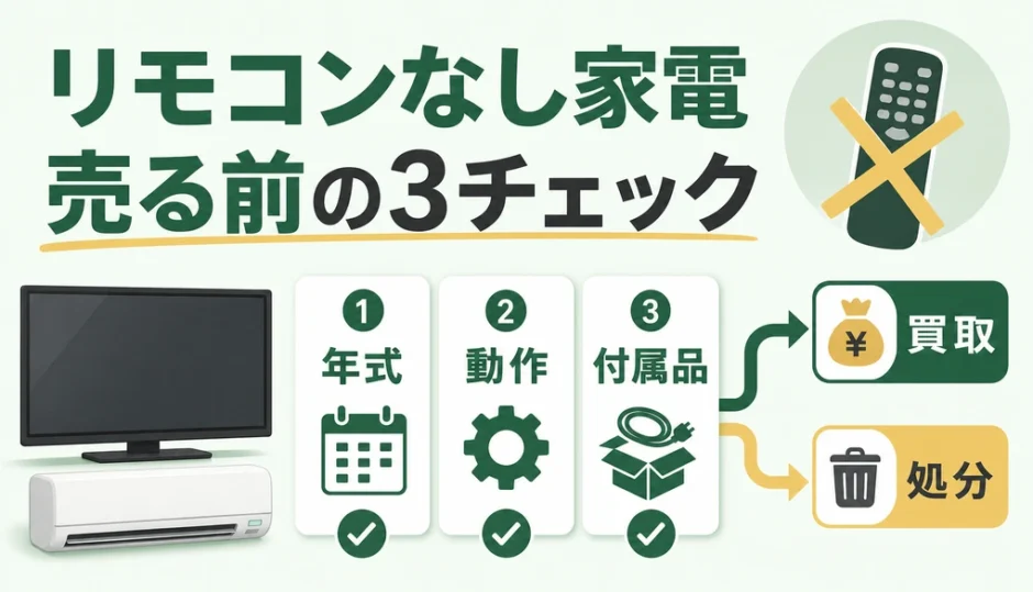 リモコンなし家電を売る前の3チェックを示す図
