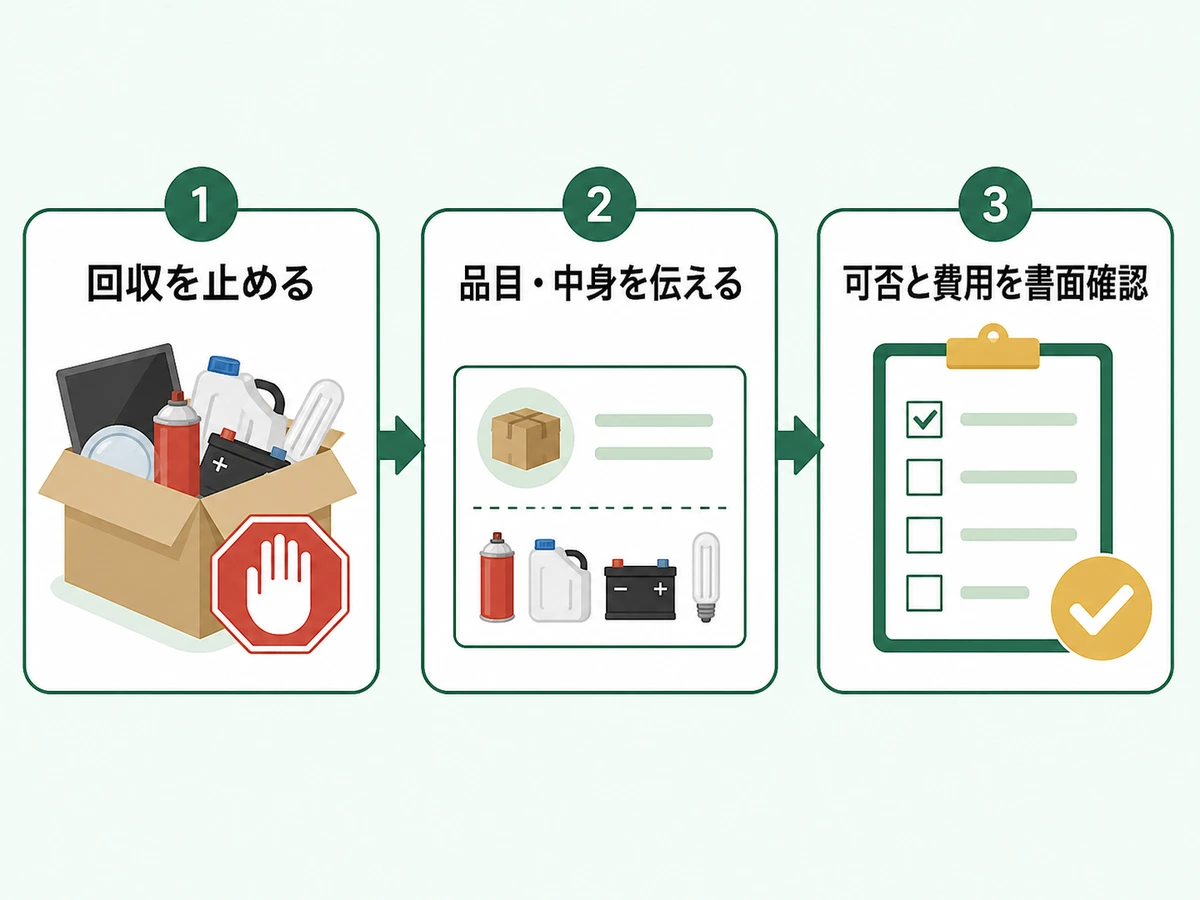 混載NG品に気づいたときの回収停止、品目申告、書面確認の3ステップ