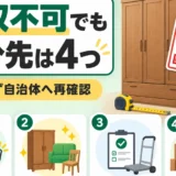 自治体で回収できない粗大ごみの処分先4つと再確認を示す図