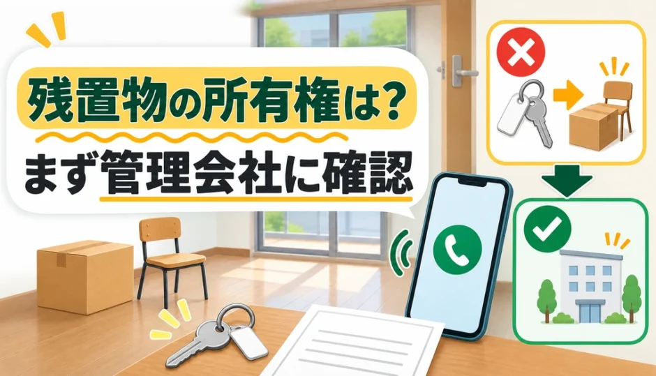 退去後の残置物は管理会社へ確認してから回収することを示す図