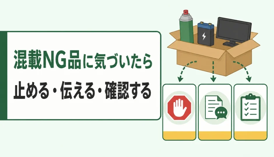 混載NG品に気づいた後の止める・伝える・確認する行動を示す図